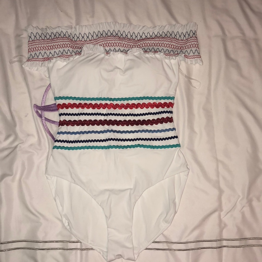 Red carter off the shoulder one piece swimsuit